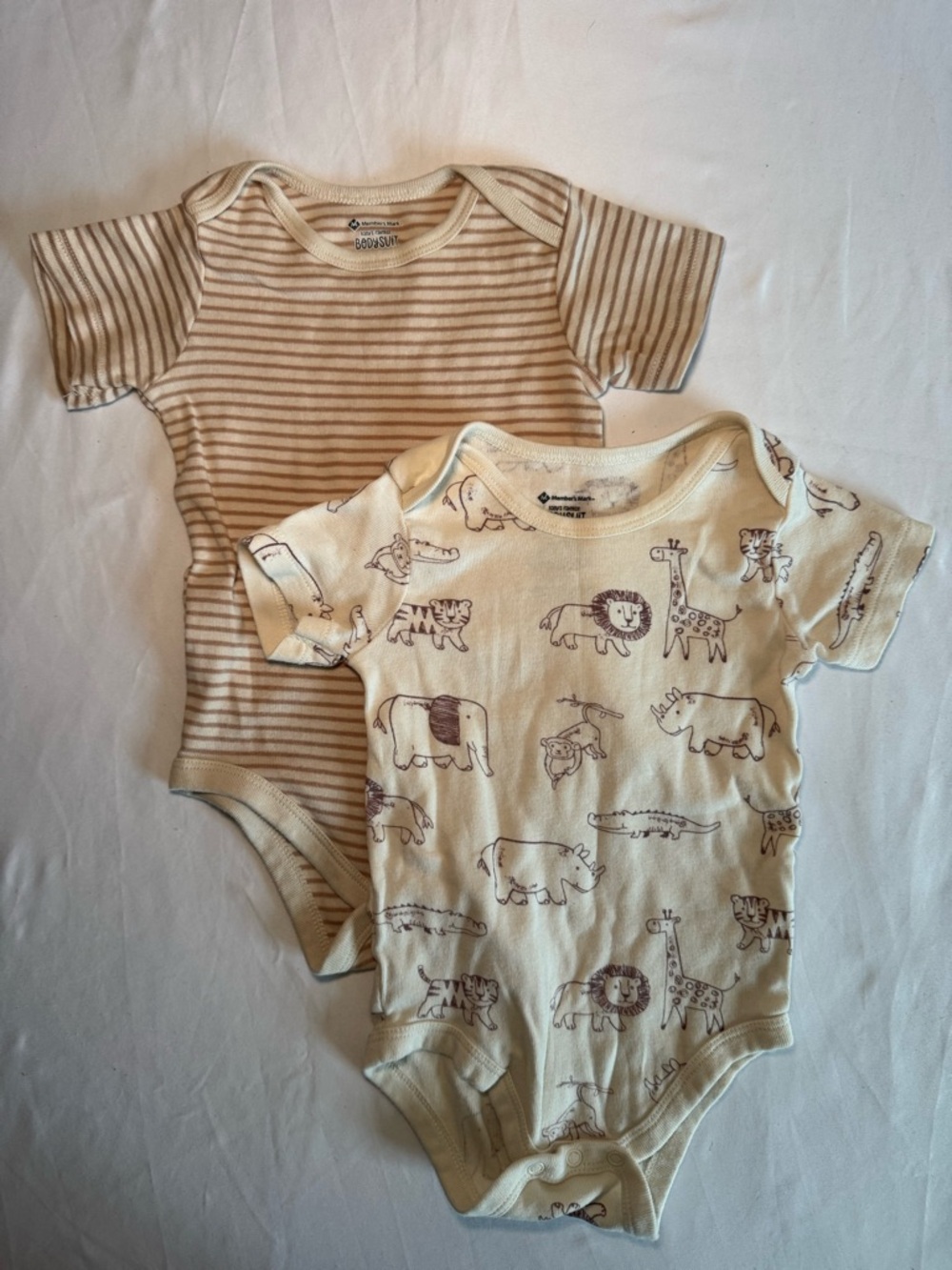 Neutral Striped & Safari Animal Short-Sleeve Baby One-Piece Bodysuits